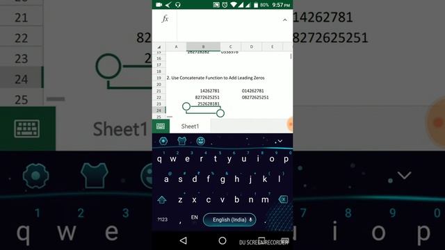How to Add Zero before Number in mobile Excel