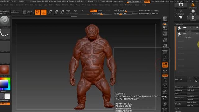 Zbrush 4R7 работа над сеткой модели