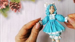 Елочная игрушка из ваты Мальвина. Девочка с голубыми волосами.