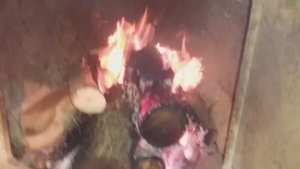 Банная печь - растопка после ремонта