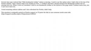 Firefox bookmarks toolbar option is missing