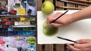 Секреты акварели_ техника, рефлексы и заливки на примере яблока. Рисуем яблоко.