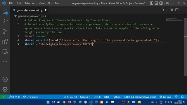 Python Program to Generate Random Password | Password Generator in Python | Python Tutorial In Hind