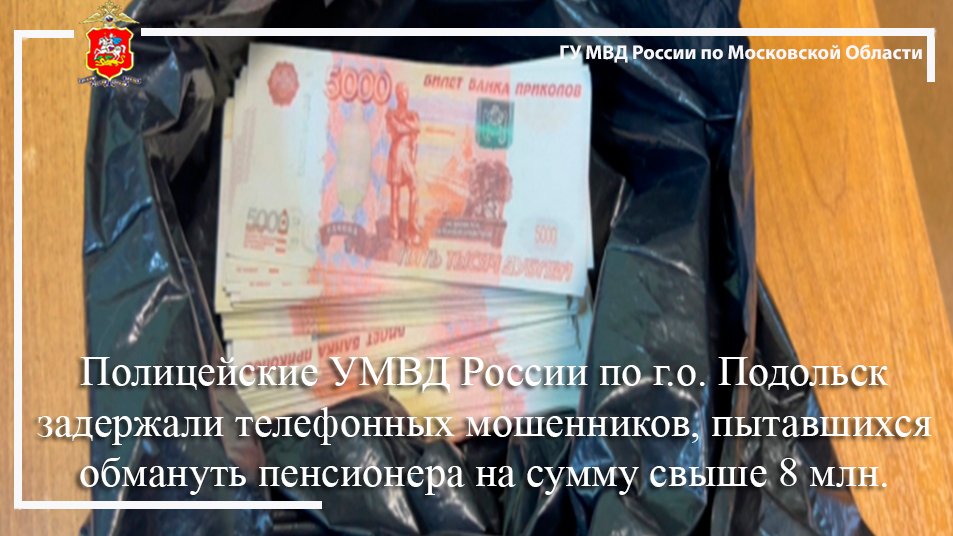 Полицейские в Подольске задержали телефонных мошенников, пытавшихся обмануть пенсионера
