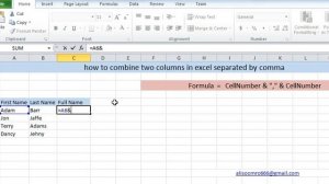 how to combine two columns in excel separated by comma, combine multiple cells in excel with text