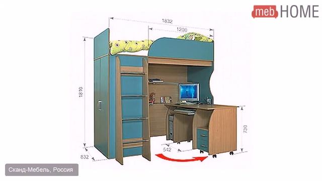 Кровать-чердак Сканд Мишутка со столом СК-02 смотреть онлайн