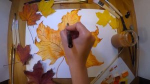 Drawing an autumn leaf "Кленовый лист" Timelapse video