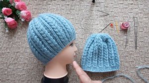 Теплая слегка пушистая шапка с шикарным узором Колоски.