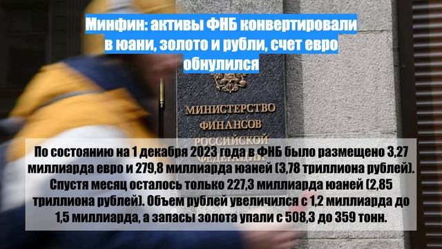 Минфин: активы ФНБ конвертировали в юани, золото и рубли, счет евро обнулился