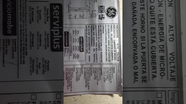 Diagrama MicroWave oven General Electric HORNO MICROONDAS