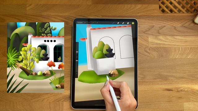 Как в Procreate нарисовать ландшафт в плоском стиле OnlineSketch рисую скетч в прокреэйт на планшет