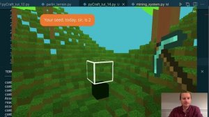 Minecraft in python (Ursina): random terrain seed, walking down layers, and text on screen - part 1