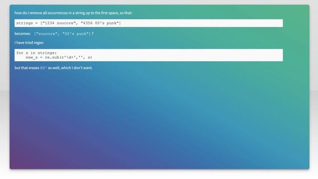 Python :: remove all occurrences until first space смотреть онлайн