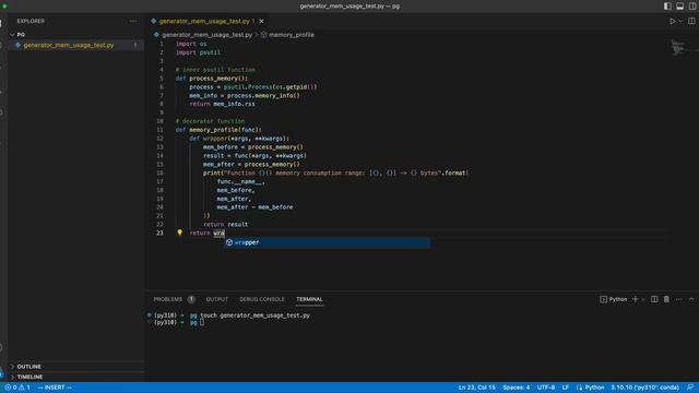 Python function memory test: 9x memory optimized by using Generator - ASMR Programming