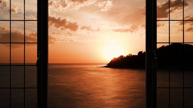 4K island sea during sunset window view - Relaxing, Calming, Ambience, white noi смотреть онлайн