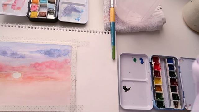 Painting a sunset sky with silhouette trees in watercolor - step by step tutorial смотреть онлайн