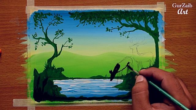How to paint a simple painting of Deer in nature || step by step || poster colors gouache