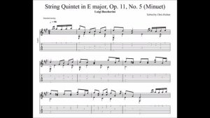 Luigi Boccherini: Minuet with tablature/sheet music for solo fingerstyle guitar