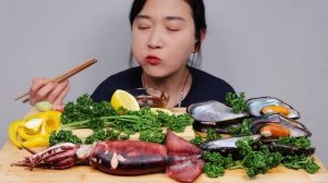 오징어 통찜 자연산 홍합(섭)찜 리얼사운드 먹방 ASMR STEAMED SQUID & GIANT MUSSELS MUKBANG EATING SOUNDS NO TALKING NAJI