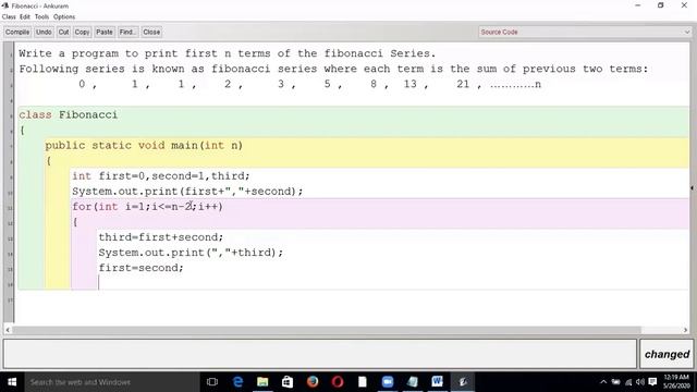 Fibonacci Series  in Java Program 6  JAVA FOR ICSE  By : Piyush Sir