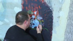 Роспись стены акриловыми красками. Начало повести "Империя Змея"