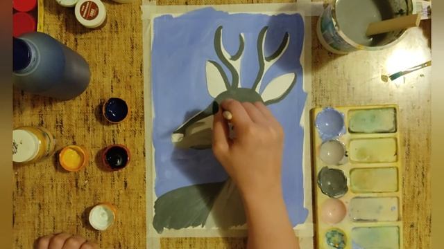 Северный олень. Рисуем гуашью. смотреть онлайн