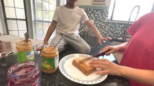 Teaching Kid how to make peanut butter and jelly sandwich and WHIP CREAM.