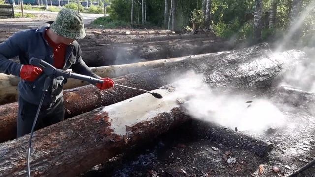Обработка бревна керхером смотреть онлайн