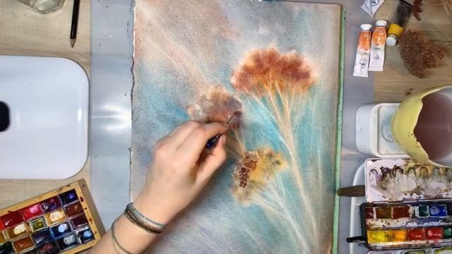 Акварель для начинающих, процесс рисования, цветы, сухоцветы смотреть онлайн