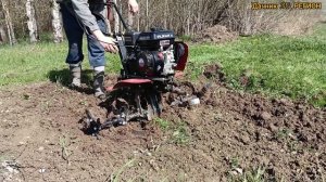Обработка почвы фрезами на Мотоблоке ОКА с ДВС Лифан 7 л.с.