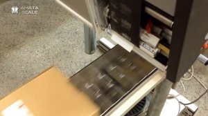 Нанесение этикеток на коробки. Взвешивание на чеквейере AMATA CW