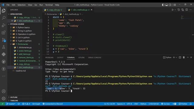 Dictionary methods in python