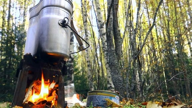 Печка щепочница во все сезоны,армейский котелок,походы в лес. смотреть онлайн