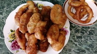 Рыбные палочки в квасном кляре. Луковые колечки фри