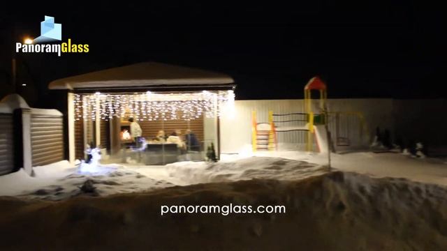 БЕСЕДКА С БЕЗРАМНЫМ ОСТЕКЛЕНИЕМ ЗИМОЙ. НА ОБЪЕКТЕ. PanoramGlass смотреть онлайн