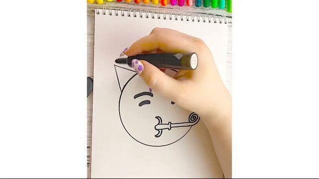 Как нарисовать Праздничный Смайлик Эмодзи Легкие рисунки для начинающих