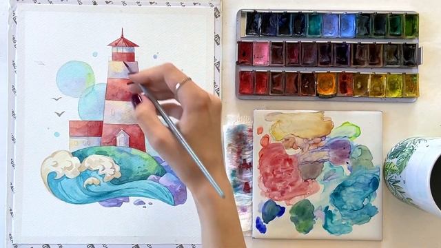 Рисуем маяк акварелью? пошаговый видеоурок | Drawing a watercolor lighthouse