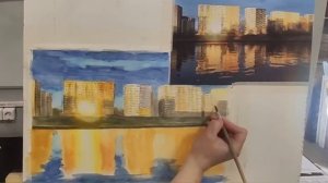 Городской пейзаж с отражением в воде. Часть 3.