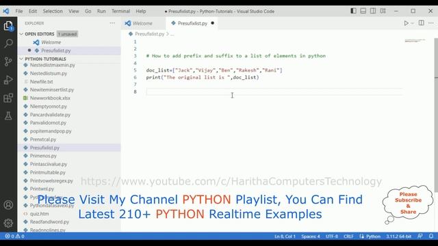 #221 Python Full Course Prefix and Suffix List of Elements