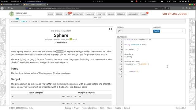 URI online judge 1011 solution (Bangla) | Sphere | URI Beginner series