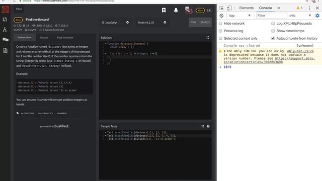 Codewars Javascript - Find all divisors