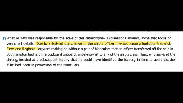 A disaster of titanic proportions academic reading answer discussion with locations