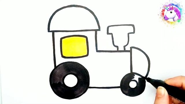 Как нарисовать паровоз. Детские рисунки. Раскраска для малышей. смотреть онлайн