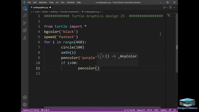 python turtle graphics tutorial || #design25  || Python graphics