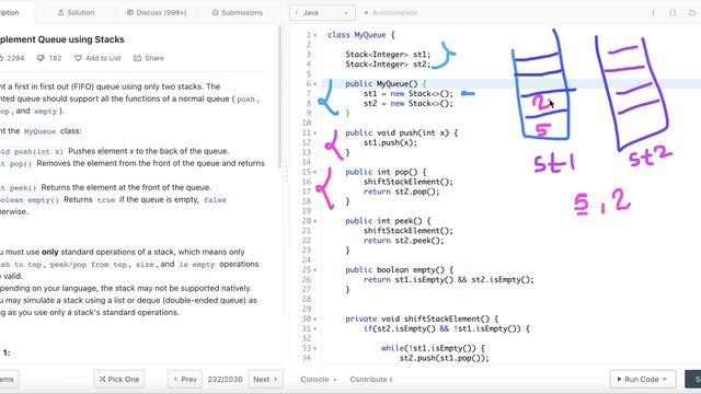 Implement Queue using Two Stacks | Java | Programming Tutorials смотреть онлайн