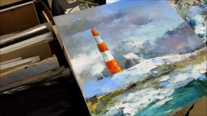 Пишем маяк. Картина с маяком. Мастер-класс по живописи. Маяк импасто. МК мастихин. Урок живописи