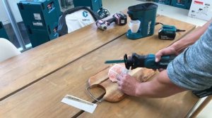 Cheeseburger sawed with Makita DJR183 Cordless li-ion Mini Reciprocating Saw