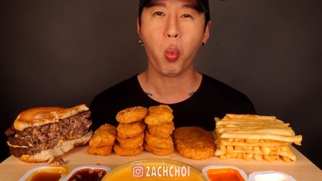 ASMR MUKBANG CHEESY HASH BROWNS & CHICKEN NUGGETS & TRIPLE CHEESEBURGER (No Talking) EATING SOUNDS смотреть онлайн