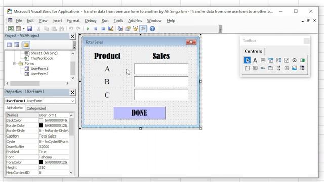Excel VBA - Transfer data from one UserForm to another