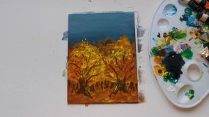 Рисуем осень акриловыми красками для начинающих / Draw autumn with acrylic paints for beginners